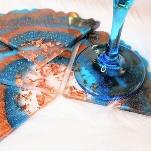 Coasters set of 4 * copper * teal * Coffee table * nightstand * dinning room....